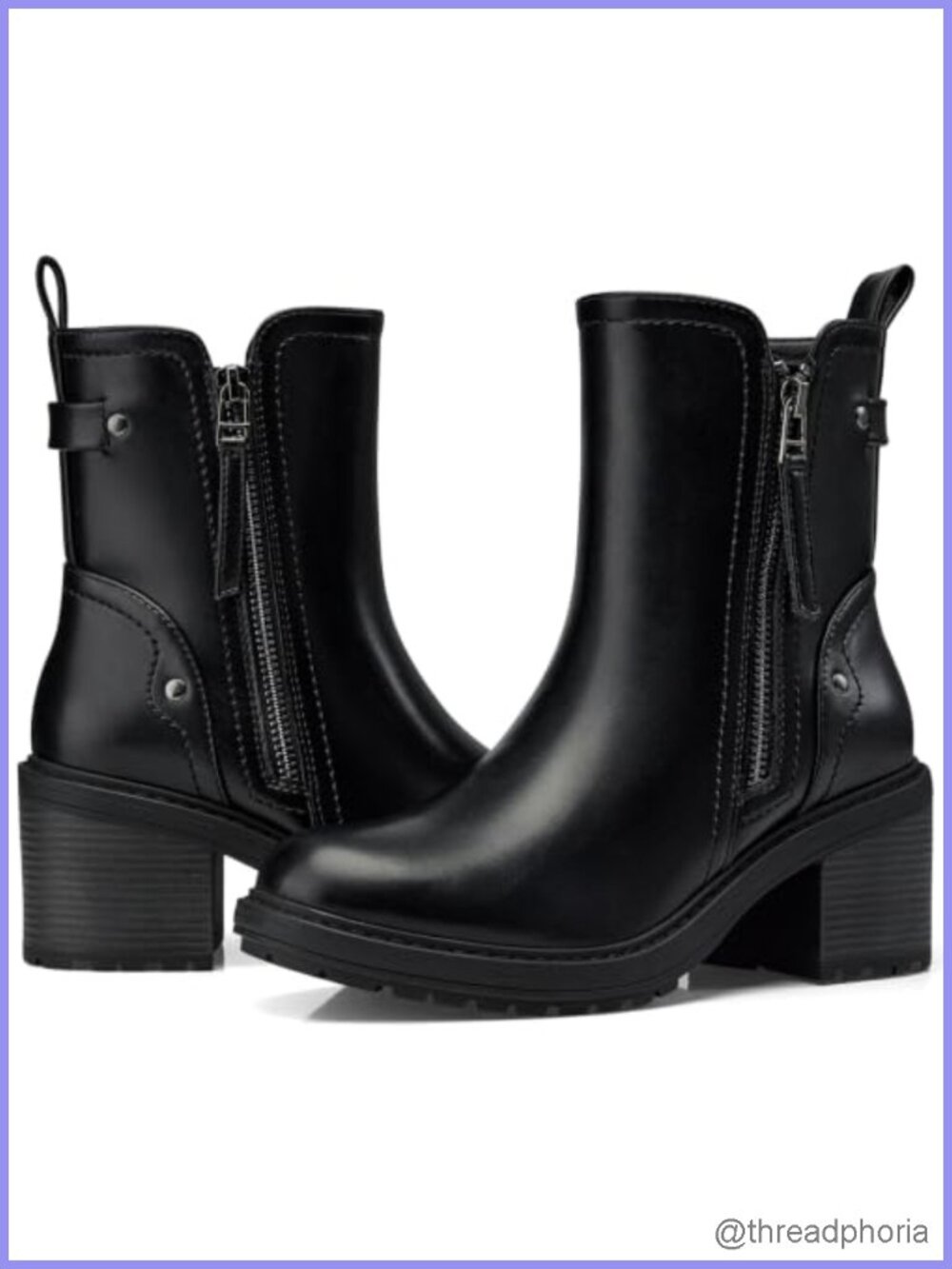 Women's Ankle Boots Faux Leather Chunky Heel Side Zip Booties